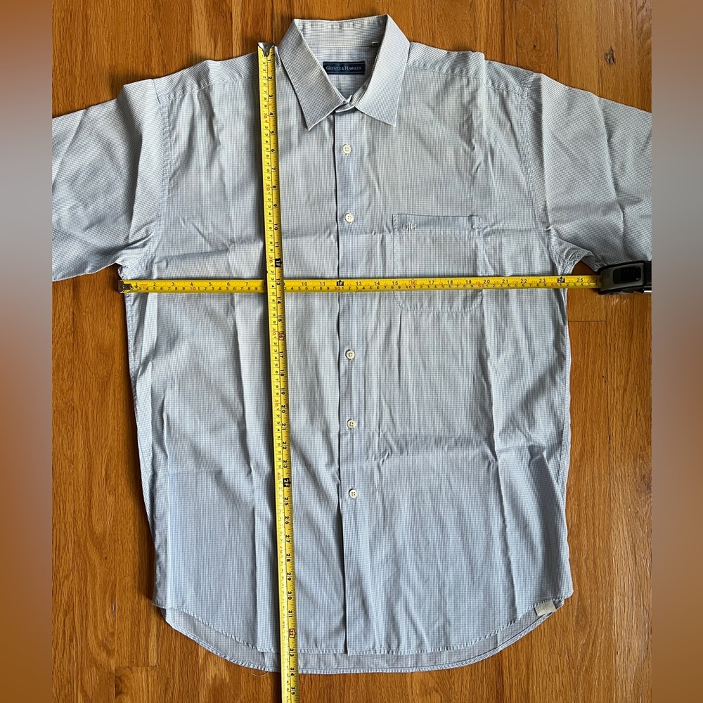 GIEVES & HAWKES Short Sleeve Light blue Shirt gingham embroidery Logo size 43/17 - Picture 8 of 12